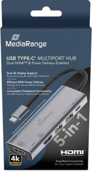 MediaRange MediaRange HUB USB-C 5 in 1 Multiport Adapter, silber