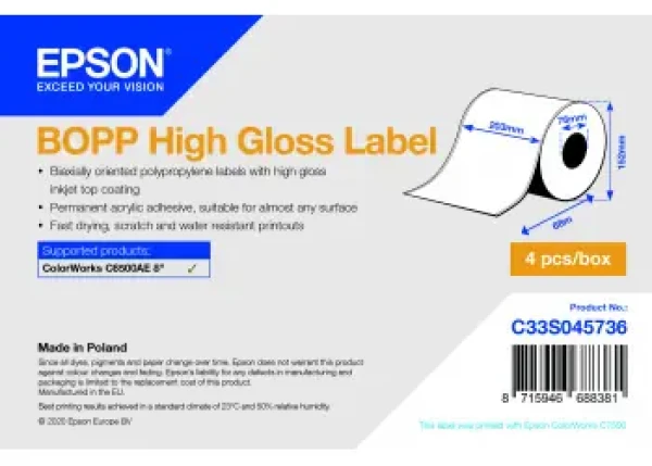 Epson BOPP Gloss Label / pre ColorWorks CW-C6500 / rolka 203mm x 68m (C33S045736)