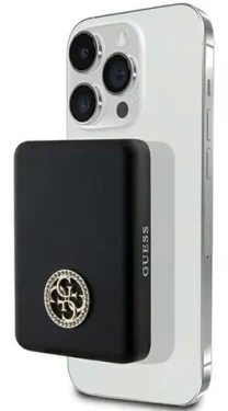 Guess MagSafe 4G Strassed Metal Logo čierna / Powerbanka / 5000 mAh / 15W (GUPBM5AL4DMK)