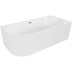 MEXEN/S - Gia voľne stojaca rohová vaňa reliéf pravá 150 x 75, biela mat, sifón a prepad zlatá 52701507501P-50