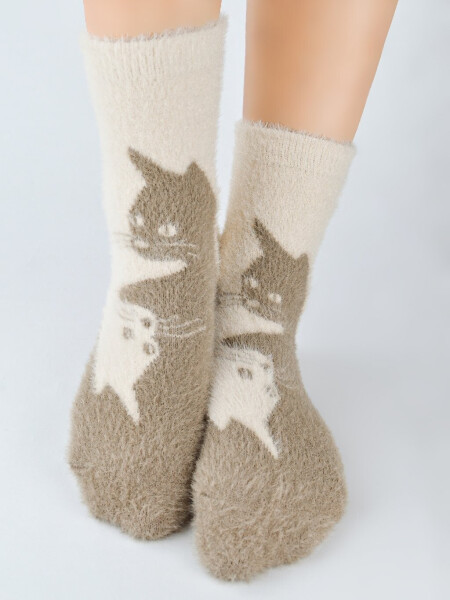Noviti SP022 Puffy Cat ponožky 36-41 Béžová 36-41
