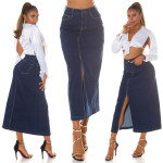 Sexy Highwaist Dark Denim Maxiskirt with Slit denimblue