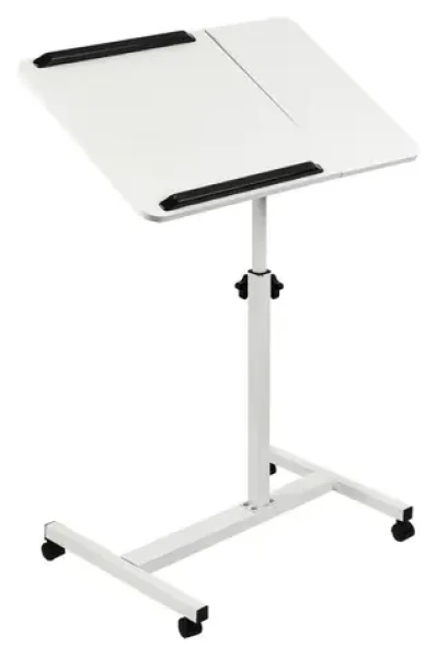 Maclean MC-121 W biela / Mobilný stôl pre notebook / výškovo nastaviteľný / náklon / kolieska / nosnosť 30 kg (MC-121 W)