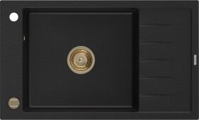 MEXEN/S MEXEN/S - Elias granitový drez 1-miska s odkvapkávačom 795 x 480 mm, čierny, zlatý sifón 6511791005-77-G
