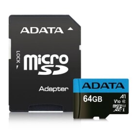 ADATA Micro SDXC karta Premier 64GB + SD adaptér / UHS-I / CLASS10 / R: 85MBs / W: 25MBs (AUSDX64GUICL10A1-RA1)