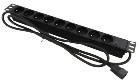 19" napájacia lišta 9x zásuvka čierna / Napájacia lišta / 9x CEE 7/5 / 16 A / 1,8 m / IEC C14 vstup (PZ09U)
