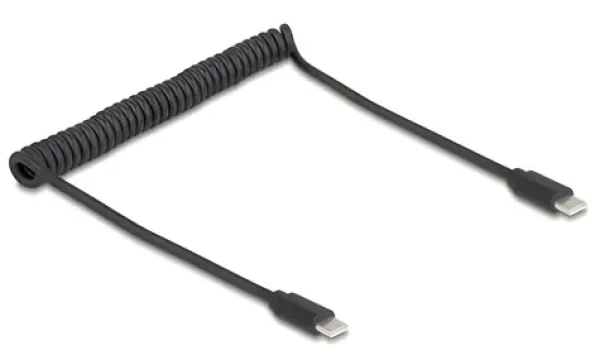 DeLock USB-C / Špirálový USB kábel / USB 2.0 / USB-C - USB-C / 0,45-0,75 m / 2 A / čierny (90369)