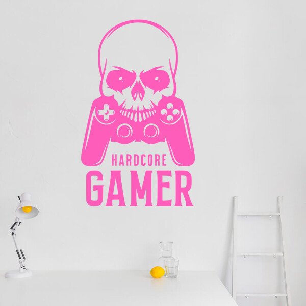 Veselá Stena Samolepka Hardcore Gamer Farba: růžová, Veľkosť: 100 x 61 cm