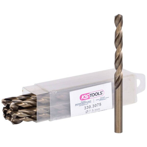 KS Tools 3303075 HSS-G-Co 5 sada špirálových vrtákov do kovu, 7.5 mm, 10 ks; 3303075