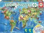 Educa Puzzle Mapa sveta s dinosaurami