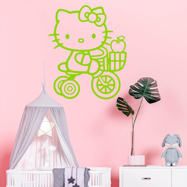 Veselá Stena Samolepka Mačička Hello Kitty Farba: zelená, Veľkosť: 100 x 83 cm