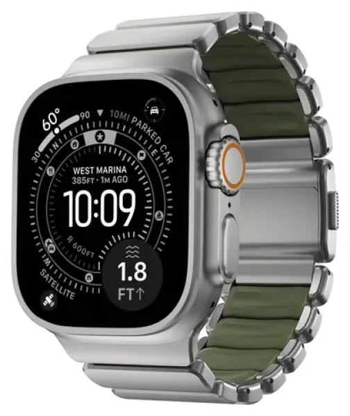 Nomad Stratos Band prírodný Titan/zelená / Remienok / Pre Apple Watch 45/46/49mm / Titan a FKM (NM009568858)