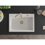 MEXEN/S MEXEN/S - Elix granitový drez 1-miska 700 x 500 mm, biela, sifón zlatá 6526701005-20-G