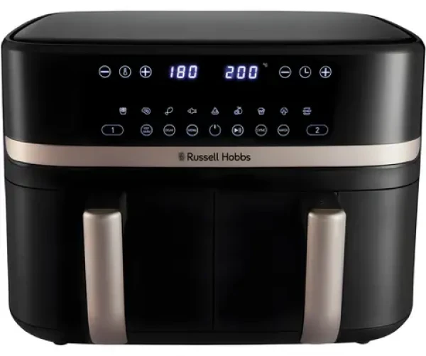 Russell Hobbs Satisfry Dual čierna / Teplovzdušná fritéza / 2× 4,5 l kôš / 2800 W / dotykový displej / 9 programov