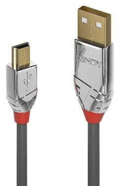 Lindy Cromo Line sivá / Kábel USB / USB A - Mini-USB B / 2 m / 480 Mbit/s (36632)