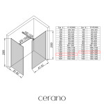 CERANO - Sprchová zástena Walk-in Onyx TL/P - 8 mm - hranatá vzpera + polička/držiak na uteráky - čierna matná, bronzové sklo- 140x130x200 CER-689701