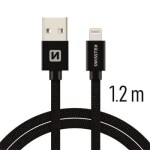 SWISSTEN TEXTILE dátový kábel USB - Lightning 1.2m čierna (71523201)