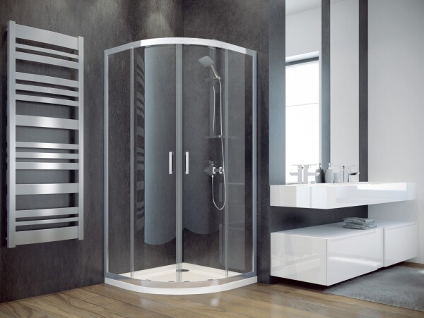 BESCO - Štvrťkruhový sprchovací kút MODERN 185 - FARBA rámu - Chróm / Leštený hliník (ALU), Rozmer A - 90, Rozmer B - 90, Rozmer C - 185, Smer zatvárania - Univerzálne Ľavé / Pravé, Výplň - Fume bezpečnostné sklo - 6 mm BCMOD90CTVRTCG