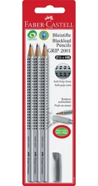 Faber-Castell Grip 2001 set Grafitová ceruzka - HB 3ks + guma (117197)