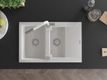 MEXEN/S MEXEN/S - Gaspar granitový drez 1.5 s odkvapkávačom vrátane batérie Flora, biela 6507-20-670401-02