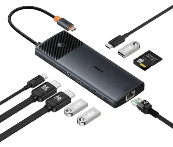 Baseus Metal Gleam II Series 10v1 Cosmic Black / Dokovacia stanica / 2x HDMI 4K / USB-C PD 100W / USB-A 3.2 10 Gbps (6932172689667)