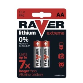 Batéria AA Raver, 1,5V Lithium, vydrží až 7x dlhšie ako alkalické batérie, 2 ks (BATAAR)