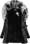 Čierno-sivý kabát z ekokože s kožušinovým golierom Libland (LD-5518) odstíny černé XL (42)
