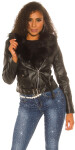 Sexy leatherlook jacket with fake fur, lined black