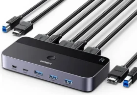 Ugreen CM664 HDMI KVM switch čierna / prepínač / 3x USB-A / 2x USB-B / 2x USB-C / 3xHDMI / micro USB (UGR1824)