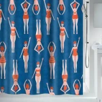 SPIRELLA Sprchový záves BAIGNEUSES motív plavičiek modrý / Polyester / 120 x 200 cm
