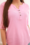 Dámska bavlnená blúzka s dlhými rukávmi a gombíkmi vo výstrihu svetlo ružová UNI