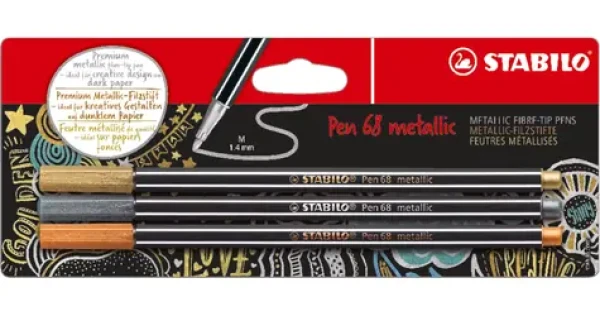 STABILO® Pen 68 metallic - 3 ks súprava - zlatá, strieborná, medená (B-53046-10)