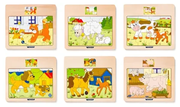 Puzzle na doske Mašinka - zvieratá s mláďatami