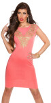 Sexy KouCla sheath dress with golden lace CORAL