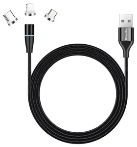 Colorway / Nabíjací kábel 3v1 / Lightning + Micro-USB + USB-C / Magnetický / QC3.0 / 2,4 A / 1 m (CW-CBUU038-BK)