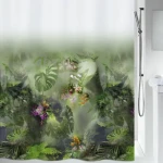 SPIRELLA Sprchový záves JUNGLE bielo-zelený / motív džungle / 180 x 200 cm / polyester