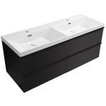 CERANO - Kúpeľňová skrinka Velora - čierna matná, úchytka čierna - keramické dvojumývadlo Viano - 121,5x67,5x46,5 CER-495854
