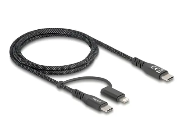 DeLock USB-C - USB-C/Lightning čierna / Kábel / 2v1 / MFi / USB PD 60W / 1 m (81170)