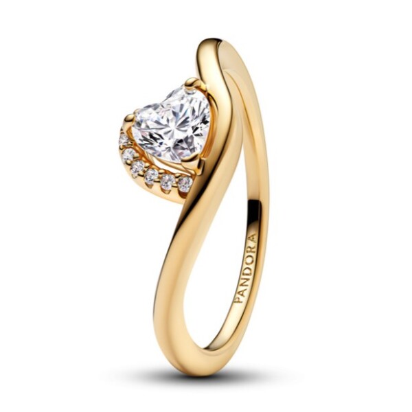 Pandora Romantický pozlátený prsteň Zvlnené srdce Shine Timeless 163660C01 48 mm