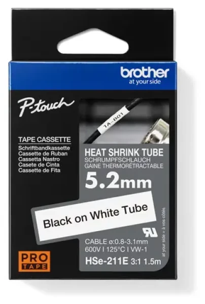 Brother HSE-211E / Zmrštiteľná bužírka / biely podklad / čierna tlač / šírka 5,2 mm / dĺžka 1,5 m (HSE211E)
