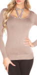 Trendy KouCla sweater with neck lacing rivets Einheitsgroesse