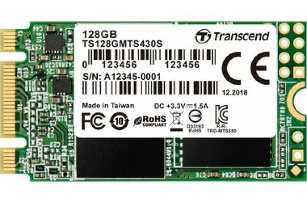 Transcend MTS430S 128GB/M.2 2242 SATA/RW: 560/380 MBps/ IOPS: 35K/80K/MTBF 1.0mh/3y (TS128GMTS430S)