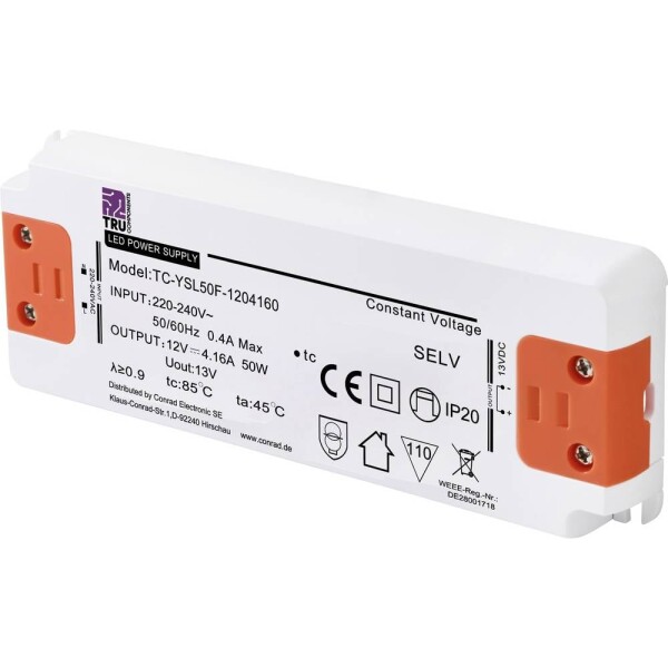 TRU COMPONENTS TC-YSL50F-1204160 napájací zdroj pre LED konštantné napätie 50 W 4.16 A 12 V/DC schválenie nábytku, prepätia, montáž na nehorľavom povrchu; TC-13492696