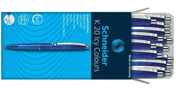 Schneider K20 Icy modrá / Guľôčkové pero / klikacie / kovový klip / sada 20 ks (50-132003)