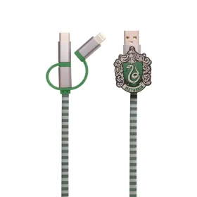 ThumbsUp! Slytherin zelená, šedá / Nabíjací kábel / 3v1 / USB-A, Micro-USB, Lightning, USB-C / 1 m (1002654)