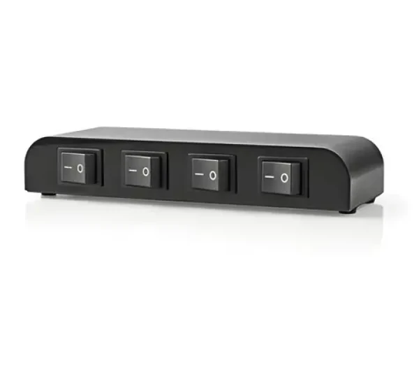 Nedis Prepínač reproduktorov čierna / Prepínač reproduktorov / 4 porty / svorky / 4-16 Ohm / 200 W na kanál (ASWI2604BK)