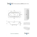 BESCO - Asymetrická vaňa AVITA - Nožičky k vani - Bez nožičiek, Rozmer vane - 160 × 75 cm, Spôsob prevedenia - Pravé VANAVIT160P