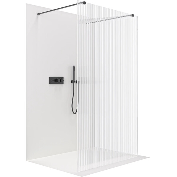 CERANO - Sprchová zástena Walk-in Onyx Duo Ľ/P - 8 mm - hranatá vzpera - čierna matná, ryhované sklo - 60x200 CER-8050BD1913