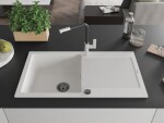 MEXEN/S MEXEN/S - Leo granitový drez 1 s odkvapkávačom vrátane batérie Flora, biela 6501-20-670401-07-B