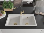 MEXEN/S MEXEN/S - Hektor granitový drez 2-bowl 800 x 480 mm, biela, zlatý sifón 6521802000-20-G